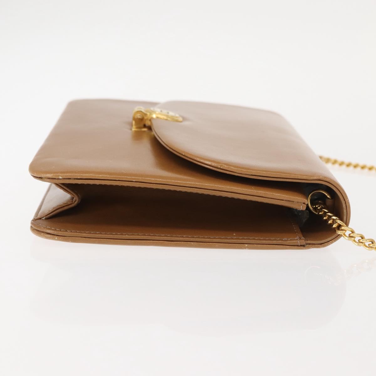Christian Dior Chain Shoulder Bag Leather Beige Gold Auth BA7308