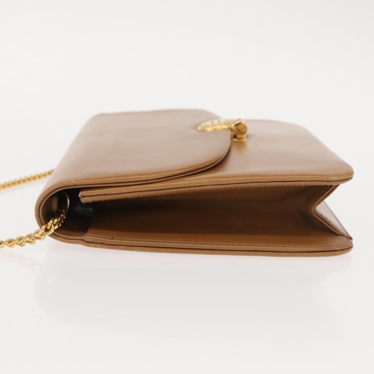 Christian Dior Chain Shoulder Bag Leather Beige Gold Auth BA7308