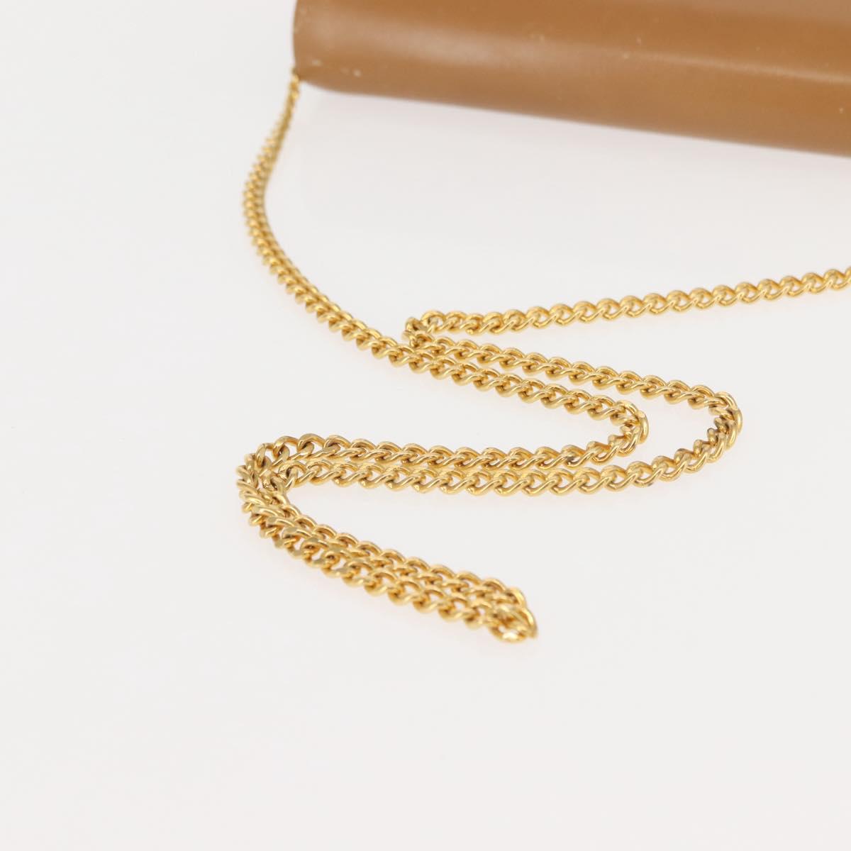 Christian Dior Chain Shoulder Bag Leather Beige Gold Auth BA7308