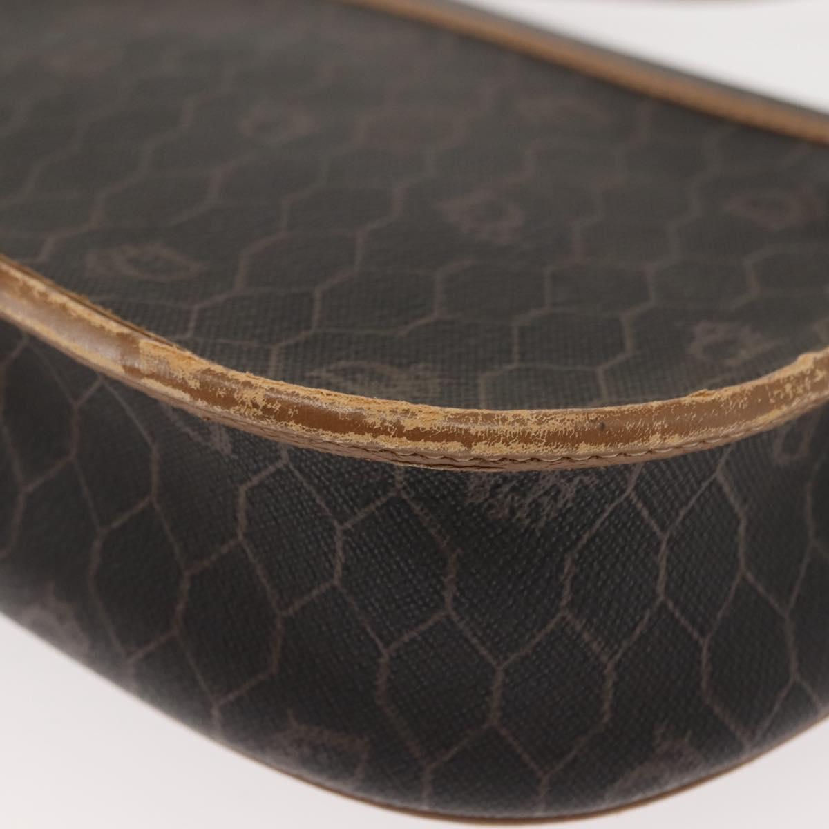 Christian Dior Honeycomb Canvas Shoulder Bag PVC Black Gold Auth BA7309