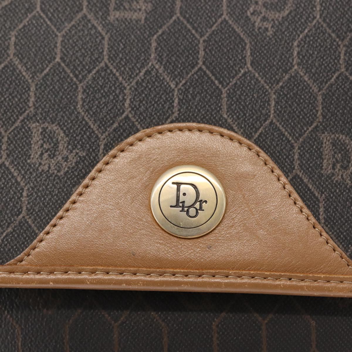 Christian Dior Honeycomb Canvas Shoulder Bag PVC Black Gold Auth BA7309