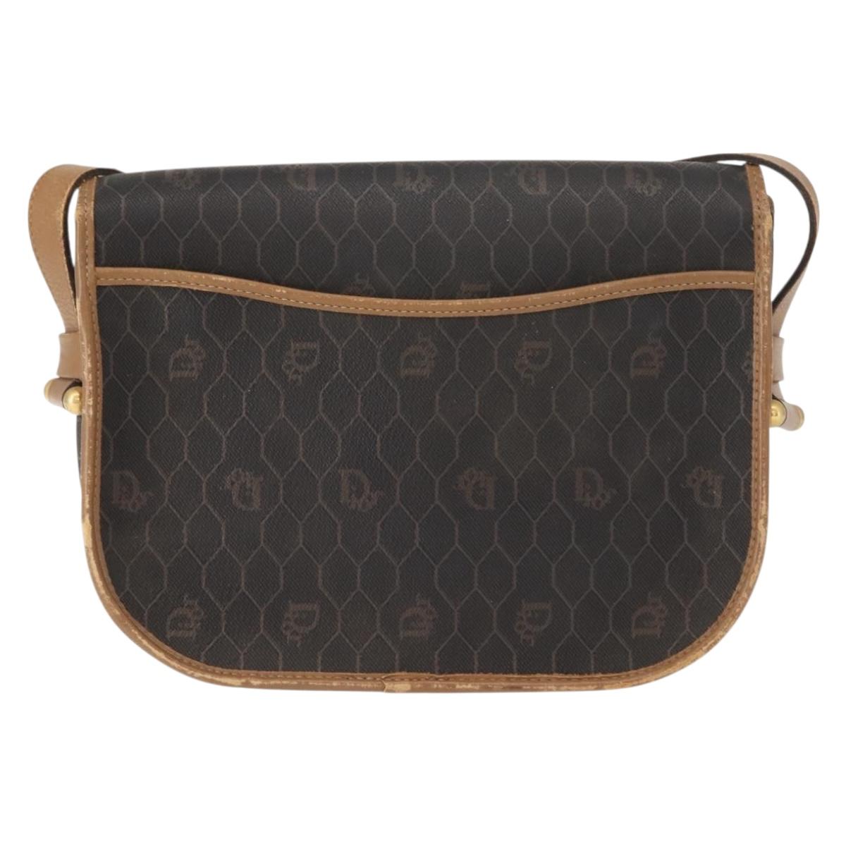 Christian Dior Honeycomb Canvas Shoulder Bag PVC Black Gold Auth BA7309