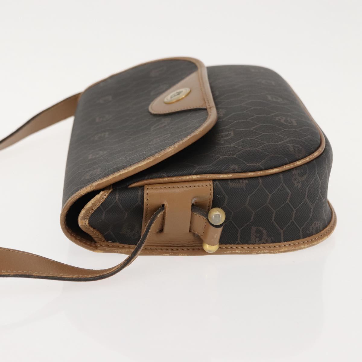 Christian Dior Honeycomb Canvas Shoulder Bag PVC Black Gold Auth BA7309