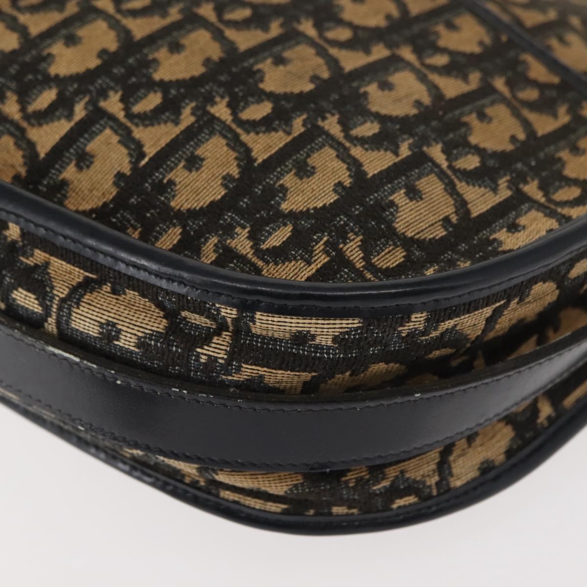 Christian Dior Trotter Canvas Shoulder Bag Navy Gold Auth BA7310