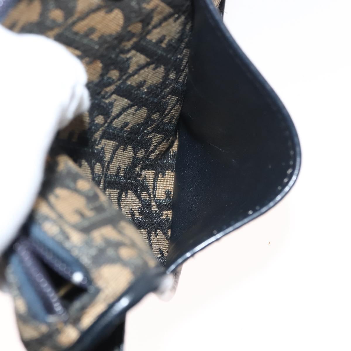 Christian Dior Trotter Canvas Shoulder Bag Navy Gold Auth BA7310