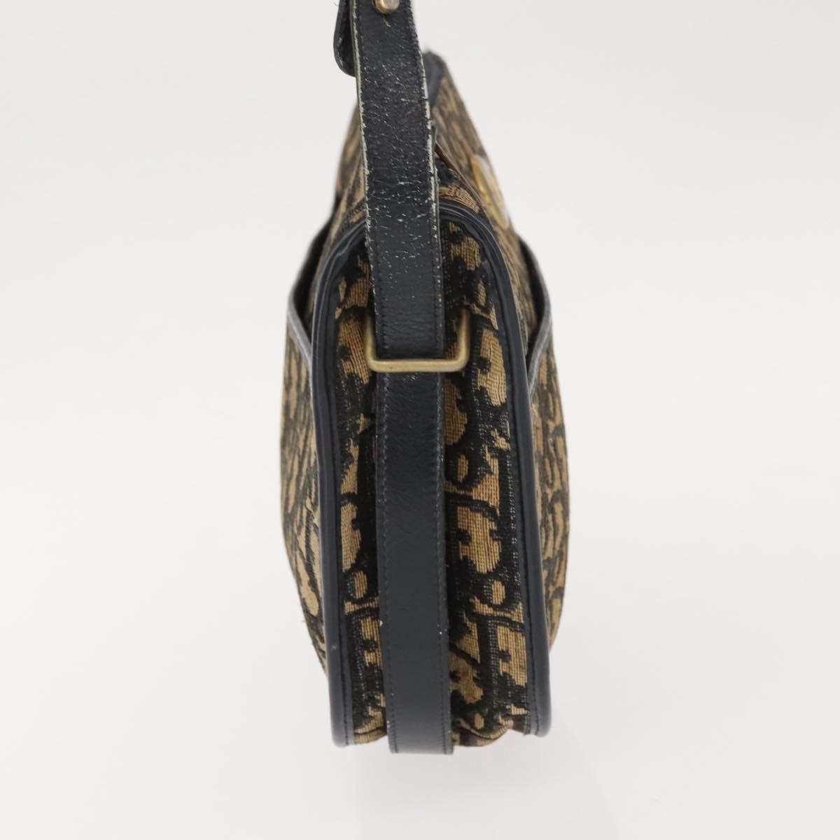 Christian Dior Trotter Canvas Shoulder Bag Navy Gold Auth BA7310