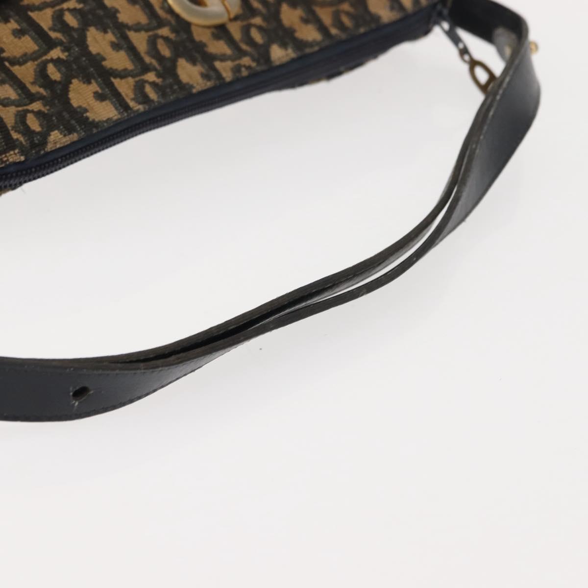Christian Dior Trotter Canvas Shoulder Bag Navy Gold Auth BA7310