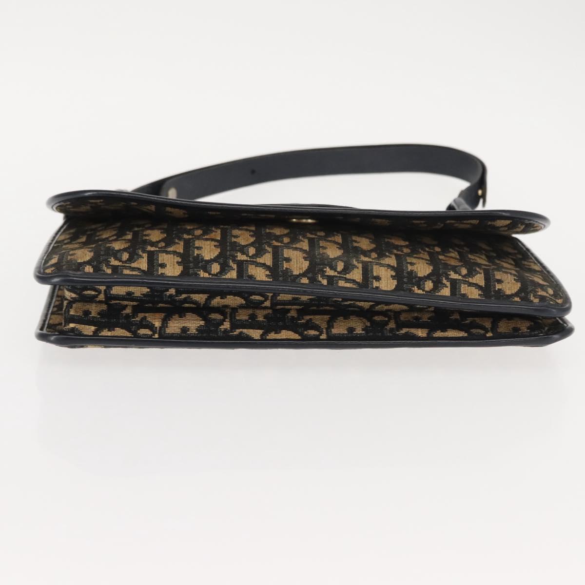 Christian Dior Trotter Canvas Shoulder Bag Navy Gold Auth BA7312