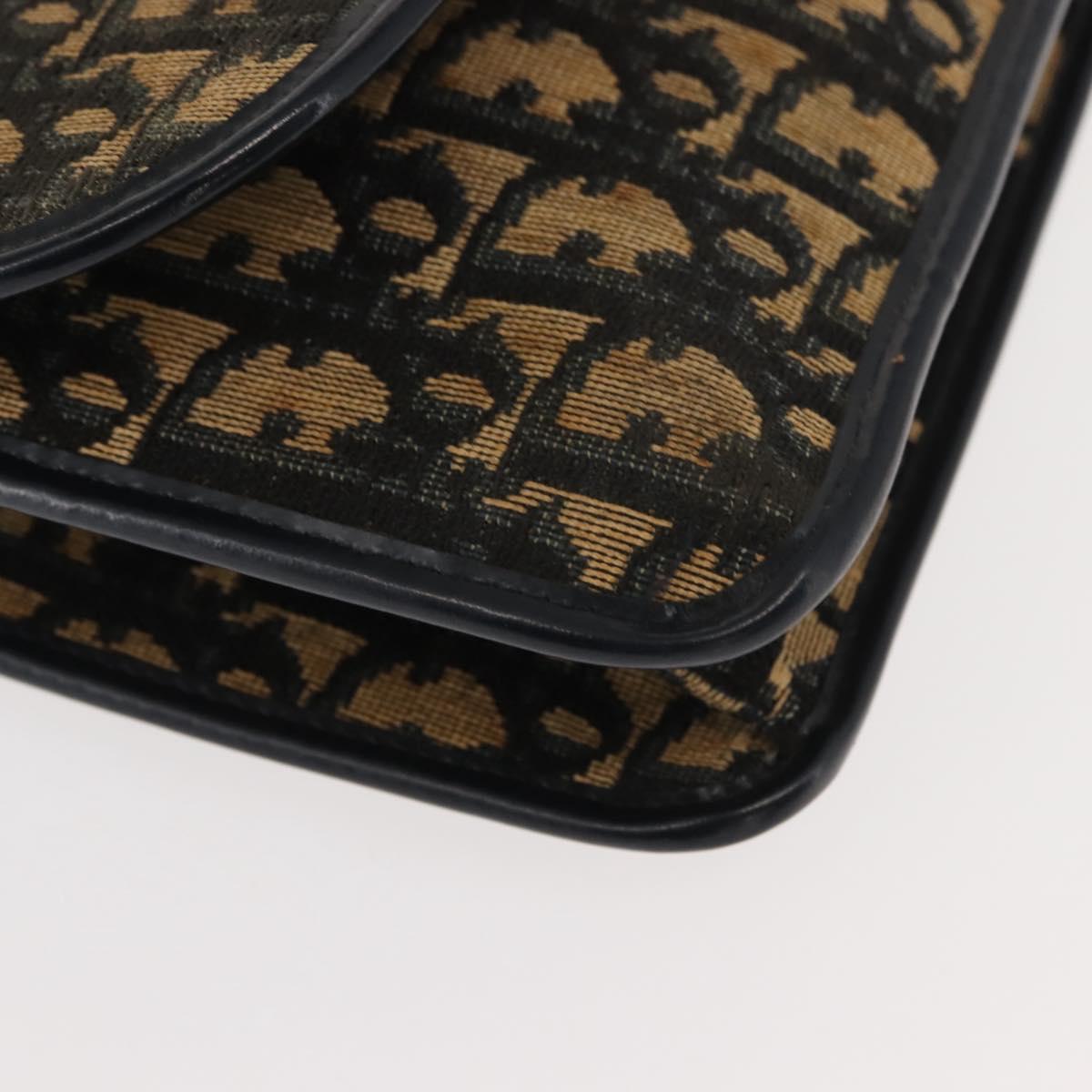 Christian Dior Trotter Canvas Shoulder Bag Navy Gold Auth BA7312