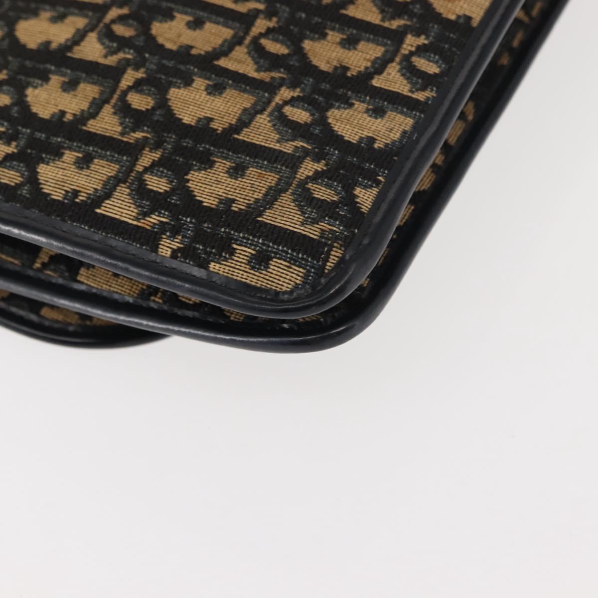 Christian Dior Trotter Canvas Shoulder Bag Navy Gold Auth BA7312