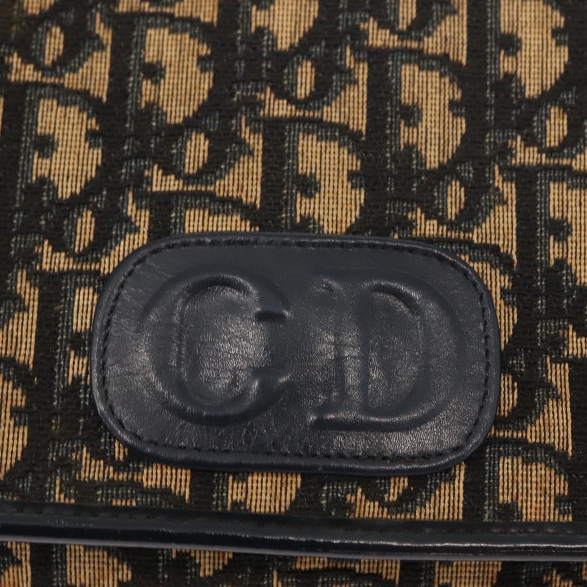 Christian Dior Trotter Canvas Shoulder Bag Navy Gold Auth BA7312