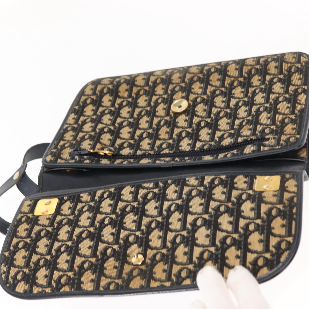 Christian Dior Trotter Canvas Shoulder Bag Navy Gold Auth BA7312