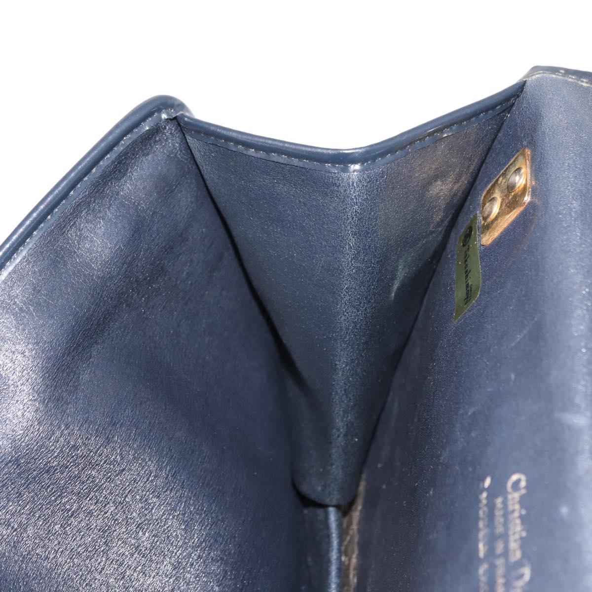 Christian Dior Trotter Canvas Shoulder Bag Navy Gold Auth BA7312