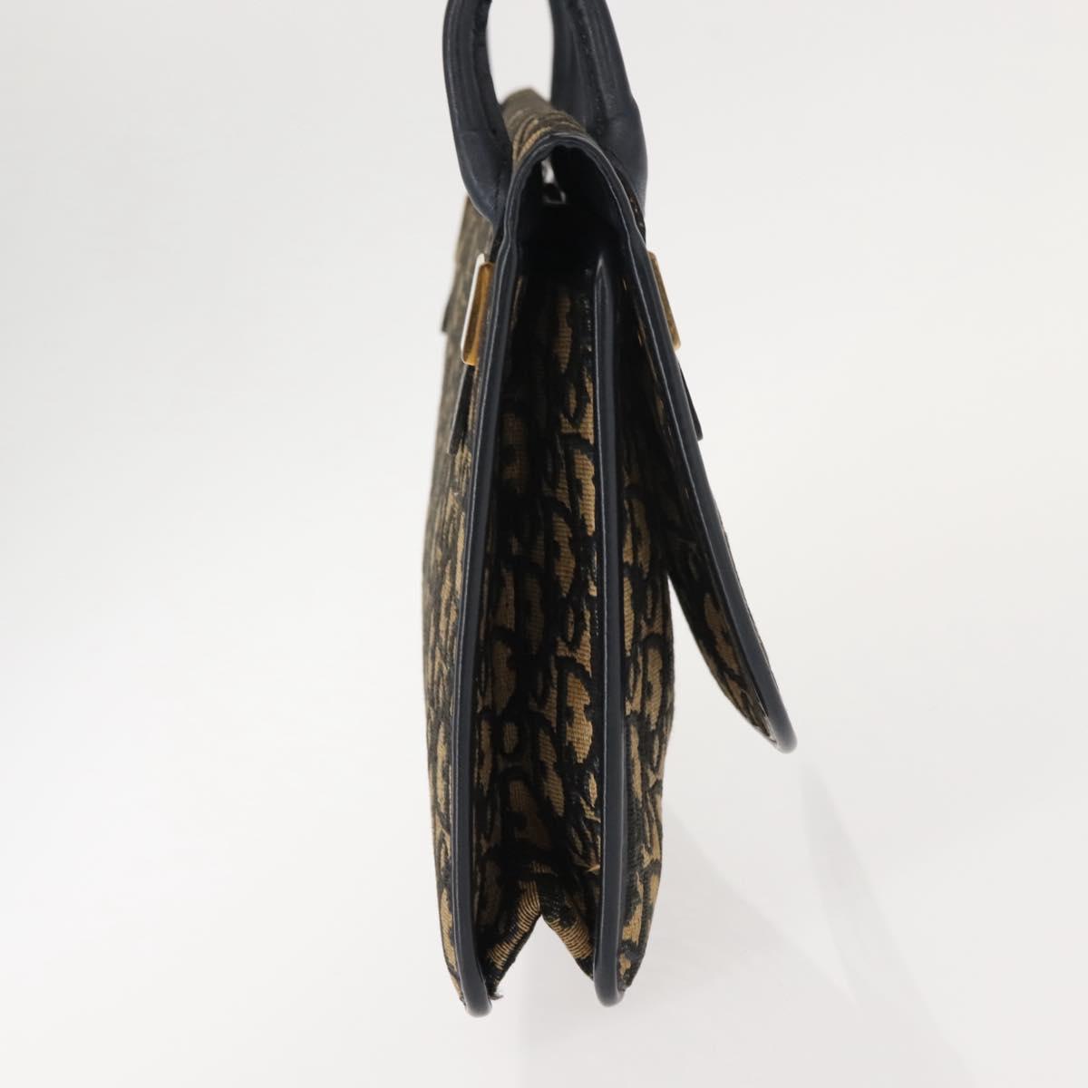 Christian Dior Trotter Canvas Shoulder Bag Navy Gold Auth BA7312