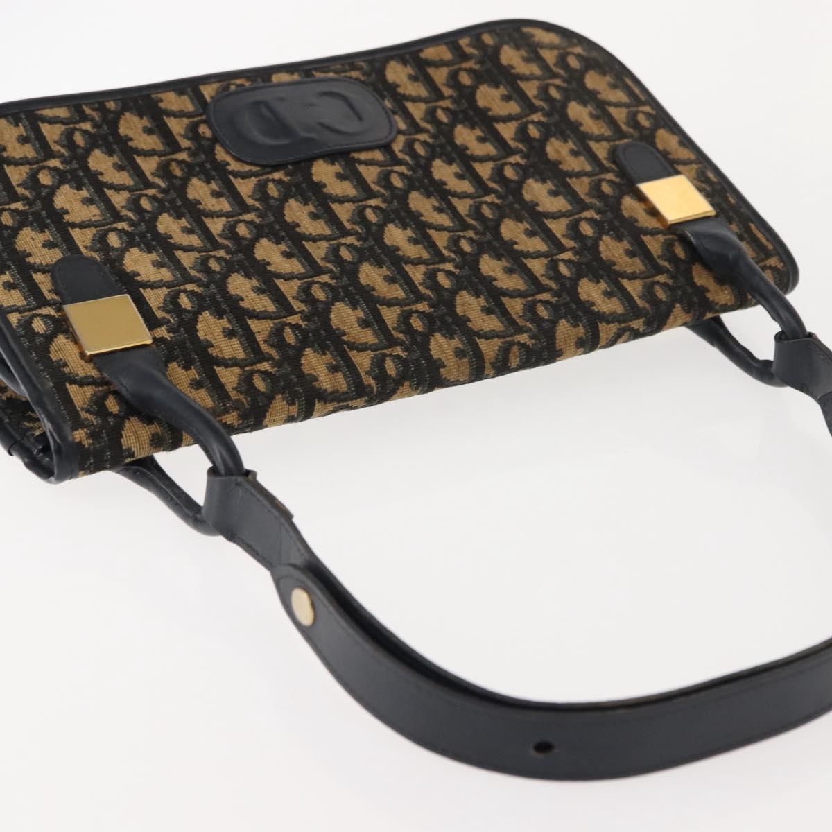 Christian Dior Trotter Canvas Shoulder Bag Navy Gold Auth BA7312