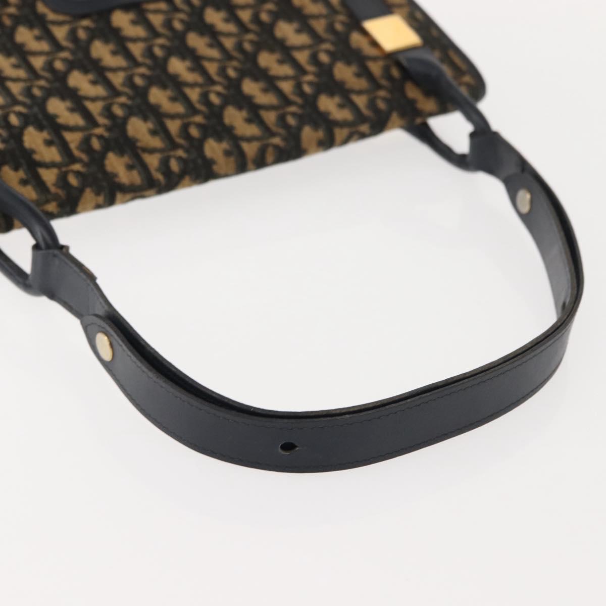 Christian Dior Trotter Canvas Shoulder Bag Navy Gold Auth BA7312