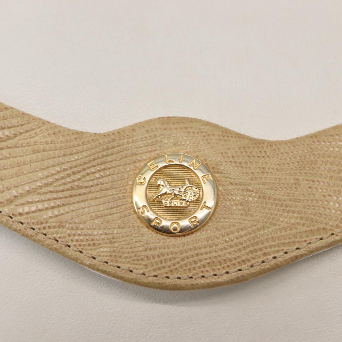 CELINE Shoulder Bag Leather White Gold Auth BA7313