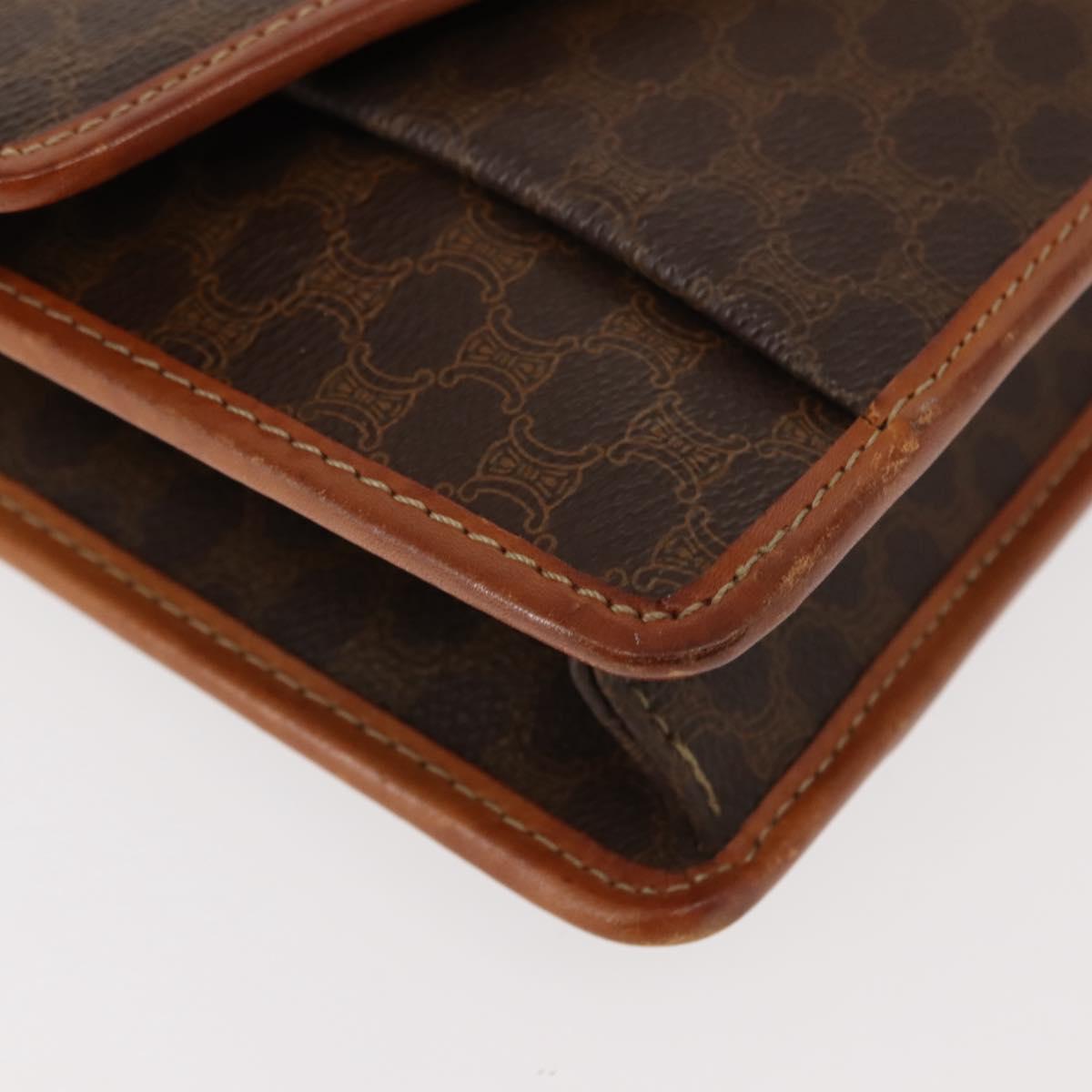 CELINE Macadam Canvas Shoulder Bag PVC Leather Brown Gold Auth BA7314