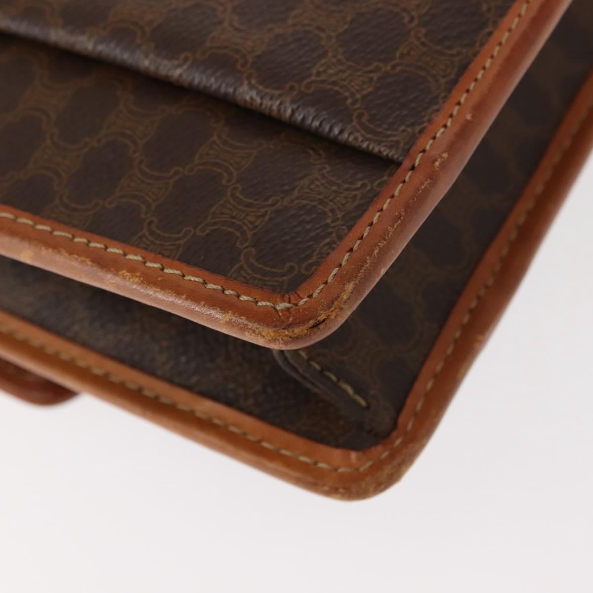 CELINE Macadam Canvas Shoulder Bag PVC Leather Brown Gold Auth BA7314