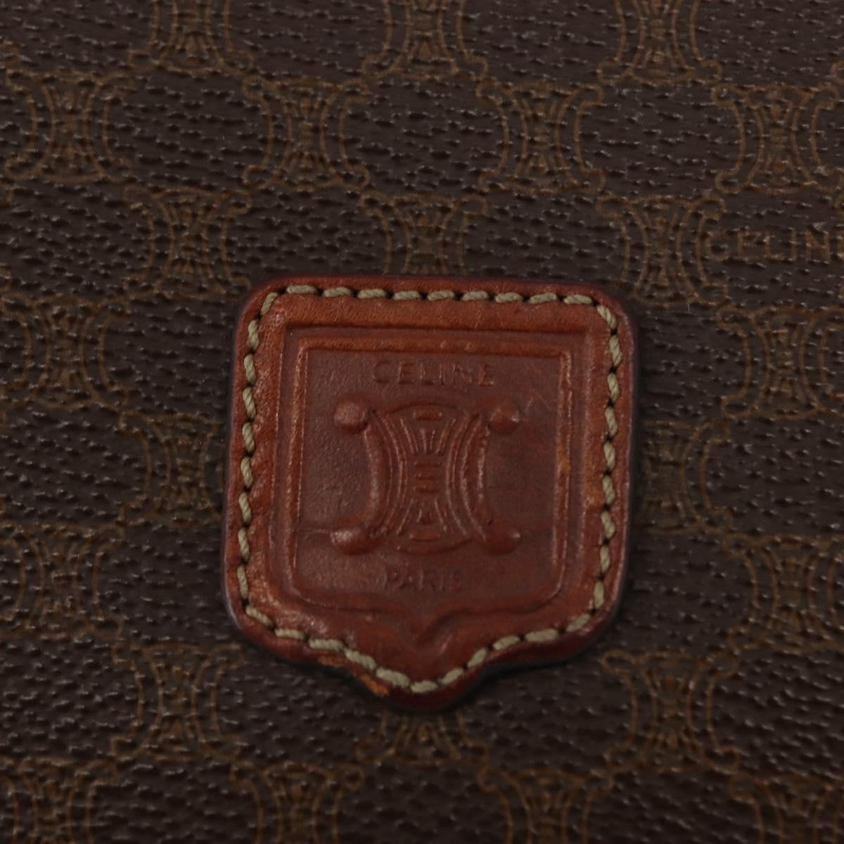 CELINE Macadam Canvas Shoulder Bag PVC Leather Brown Gold Auth BA7314