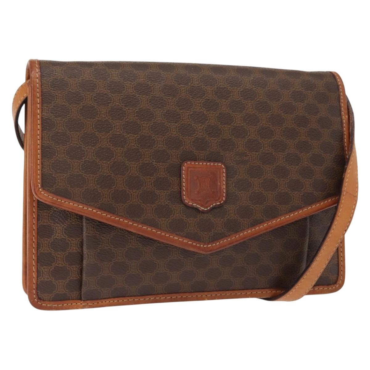 CELINE Macadam Canvas Shoulder Bag PVC Leather Brown Gold Auth BA7314