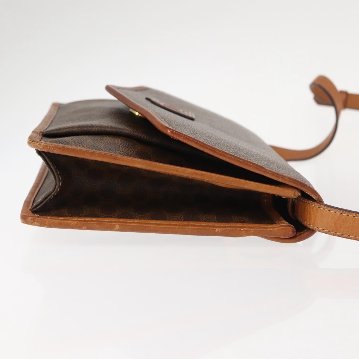 CELINE Macadam Canvas Shoulder Bag PVC Leather Brown Gold Auth BA7314