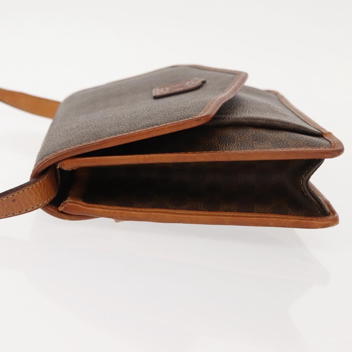 CELINE Macadam Canvas Shoulder Bag PVC Leather Brown Gold Auth BA7314