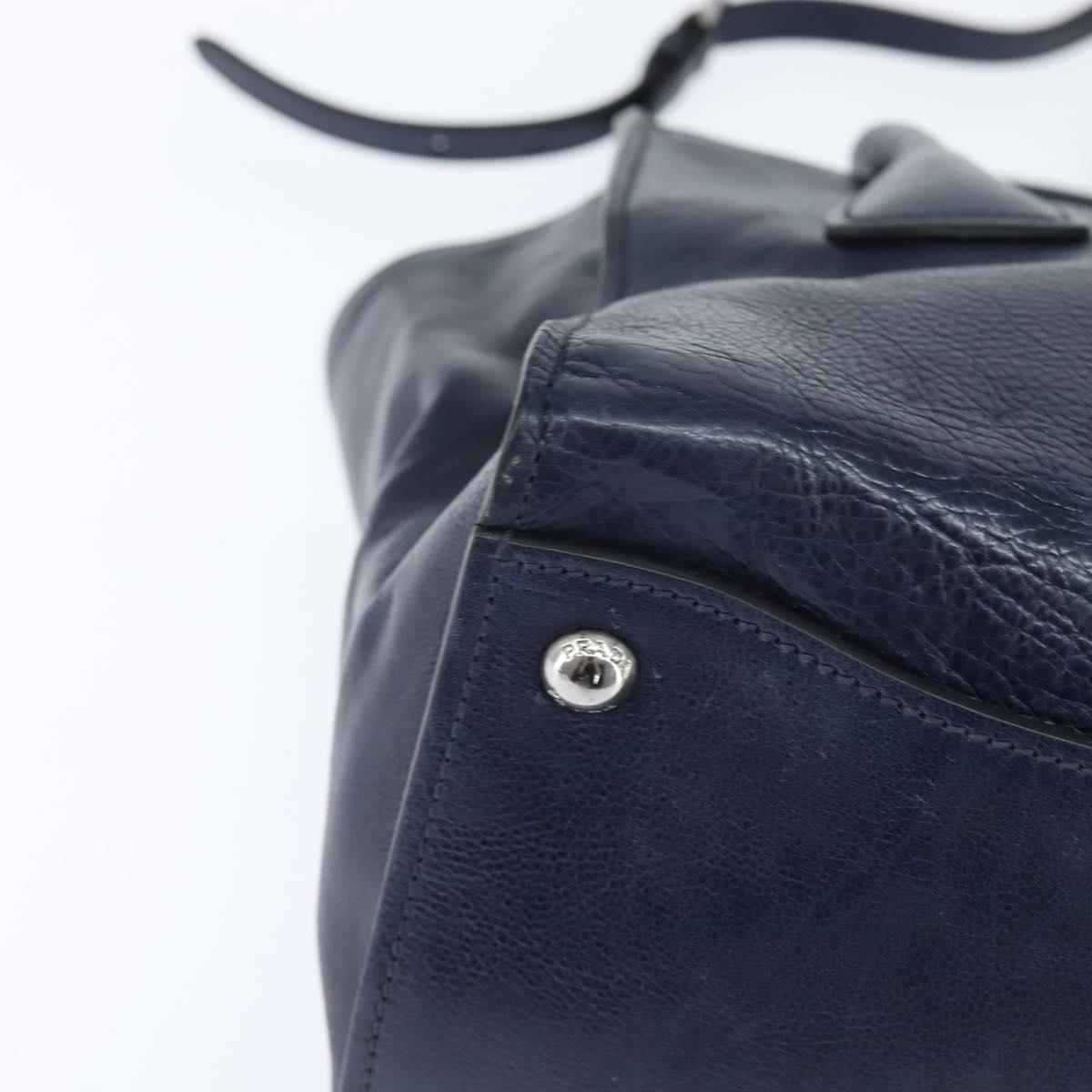 PRADA Hand Bag Leather 2way Navy Gold Auth BA7315