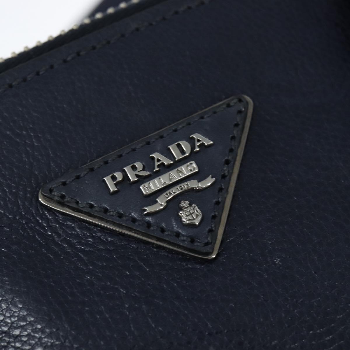 PRADA Hand Bag Leather 2way Navy Gold Auth BA7315