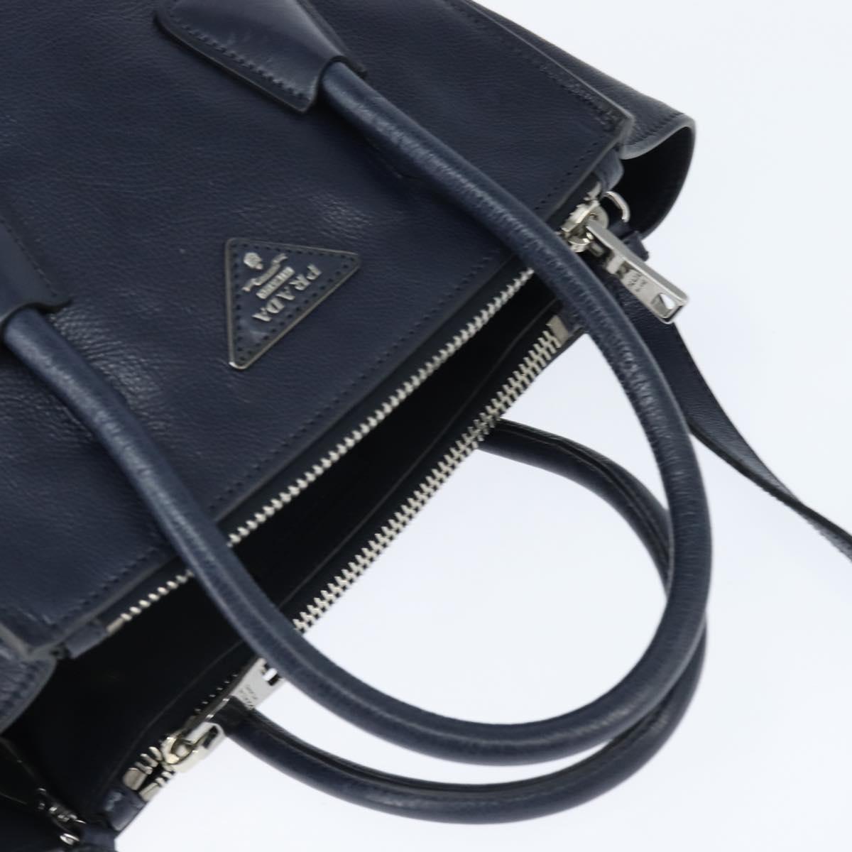 PRADA Hand Bag Leather 2way Navy Gold Auth BA7315