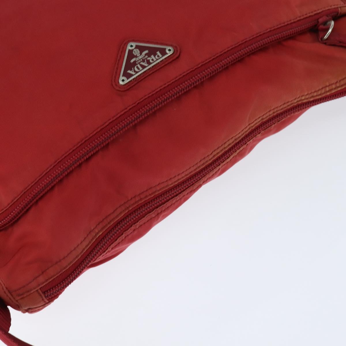 PRADA Shoulder Bag Nylon Red Silver Auth BA7316
