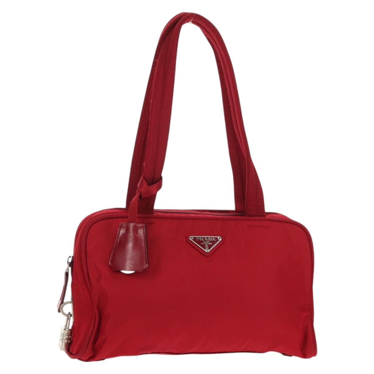 PRADA Shoulder Bag Nylon Red Silver Auth BA7317V