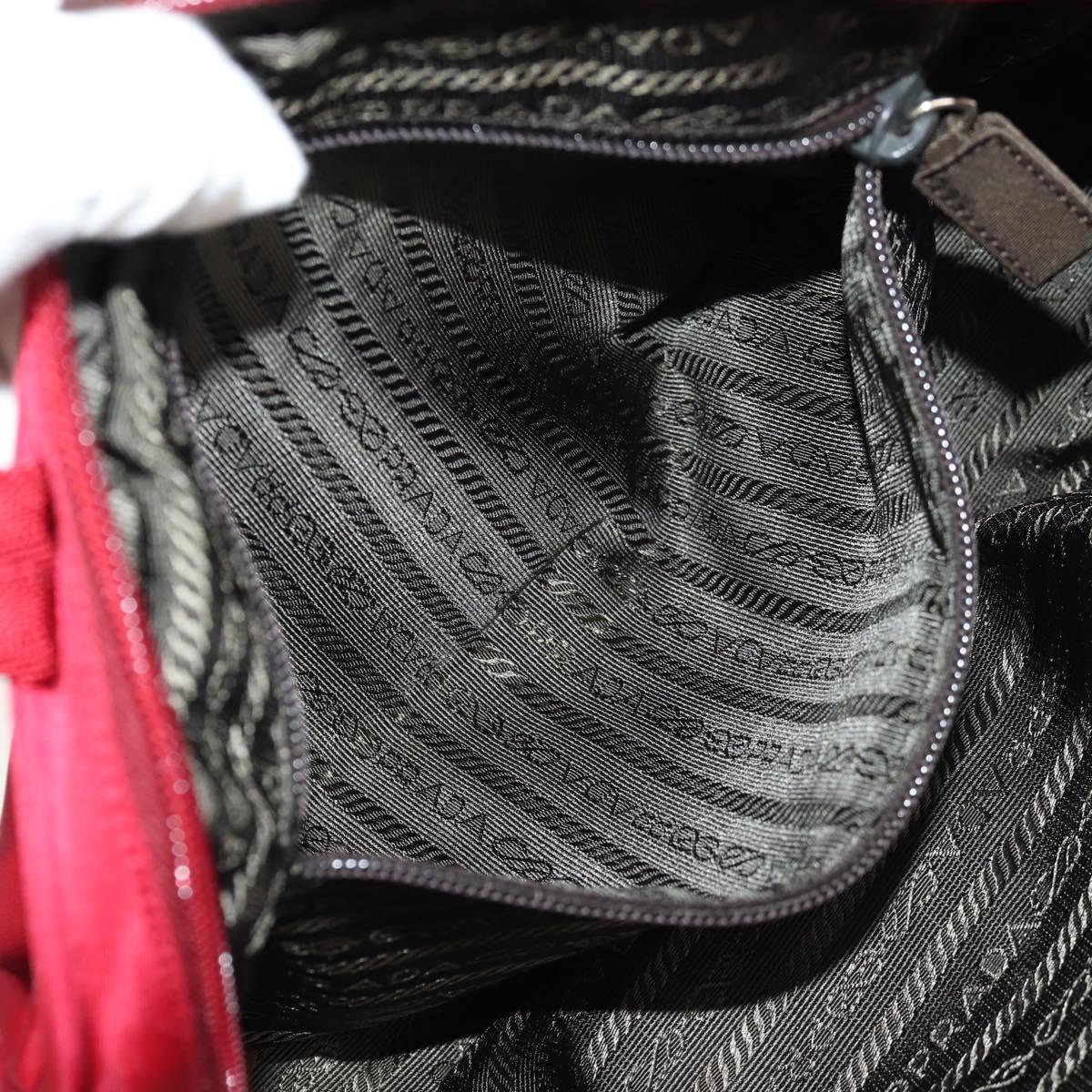 PRADA Shoulder Bag Nylon Red Silver Auth BA7317V