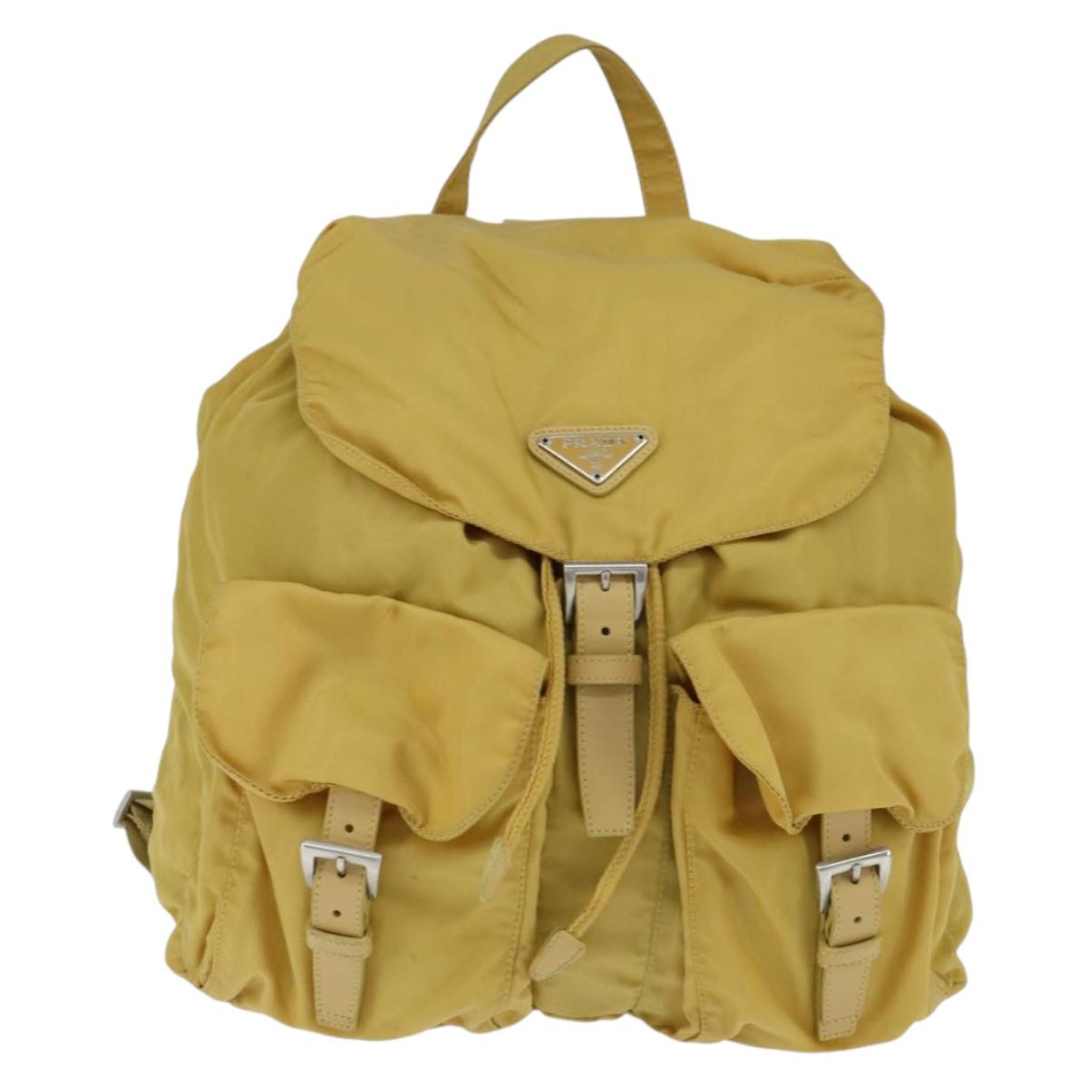 PRADA Backpack Nylon Yellow Silver Auth BA7318