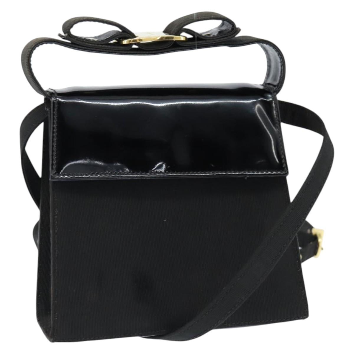 Salvatore Ferragamo Vala Shoulder Bag Canvas Black Gold Auth BA7319