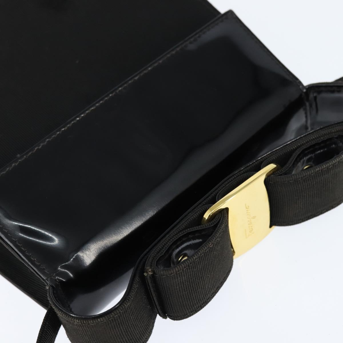 Salvatore Ferragamo Vala Shoulder Bag Canvas Black Gold Auth BA7319