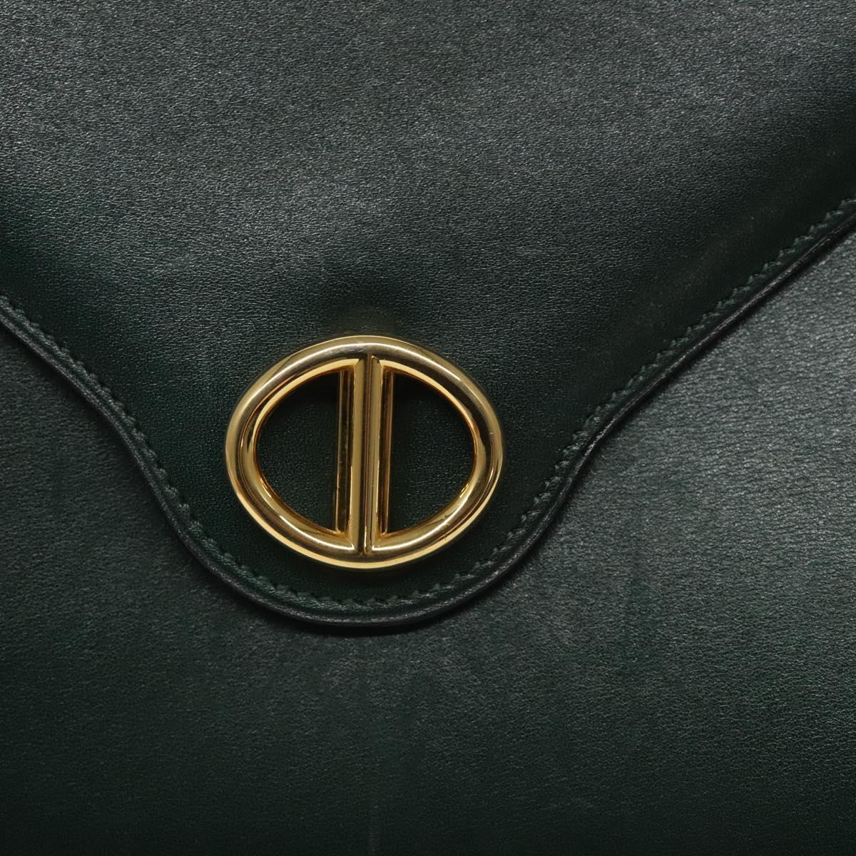 Christian Dior Hand Bag Leather Green Gold Auth BA732