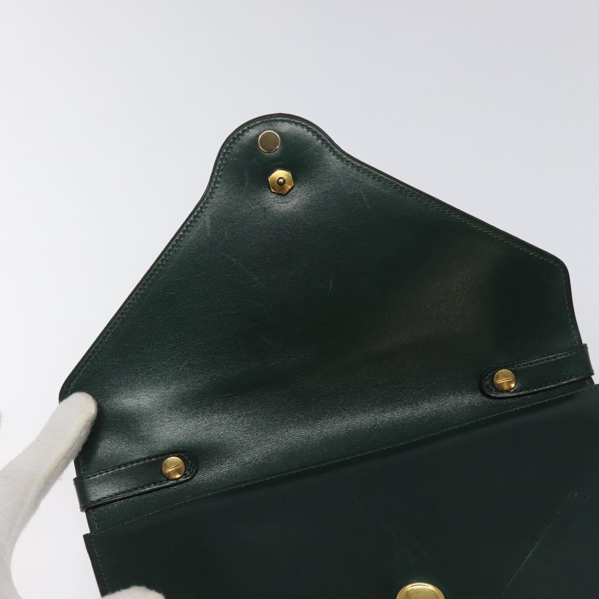 Christian Dior Hand Bag Leather Green Gold Auth BA732