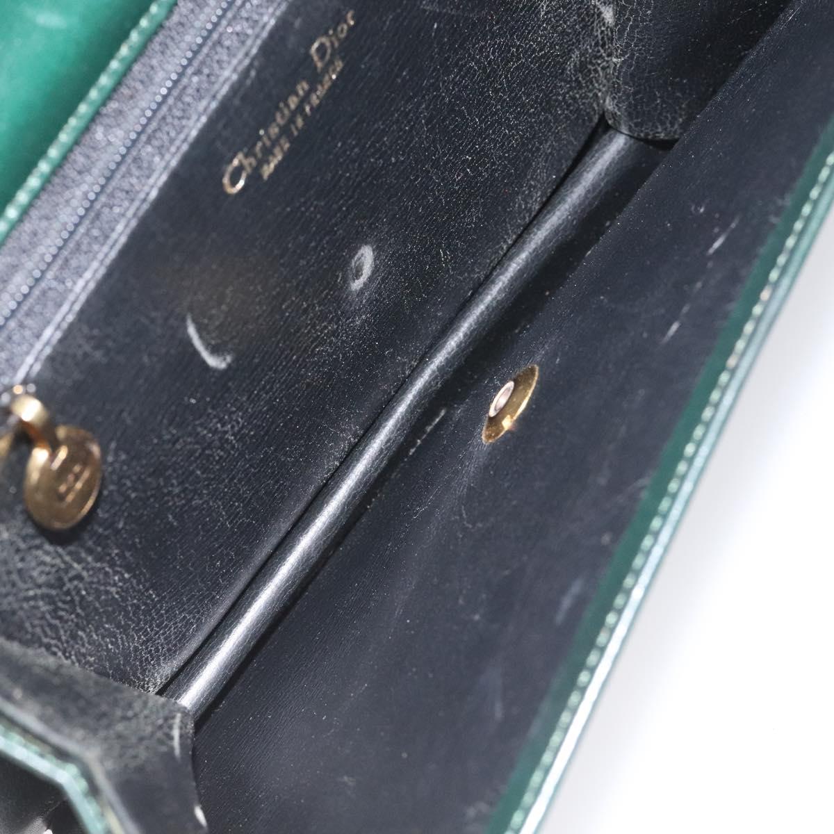 Christian Dior Hand Bag Leather Green Gold Auth BA732