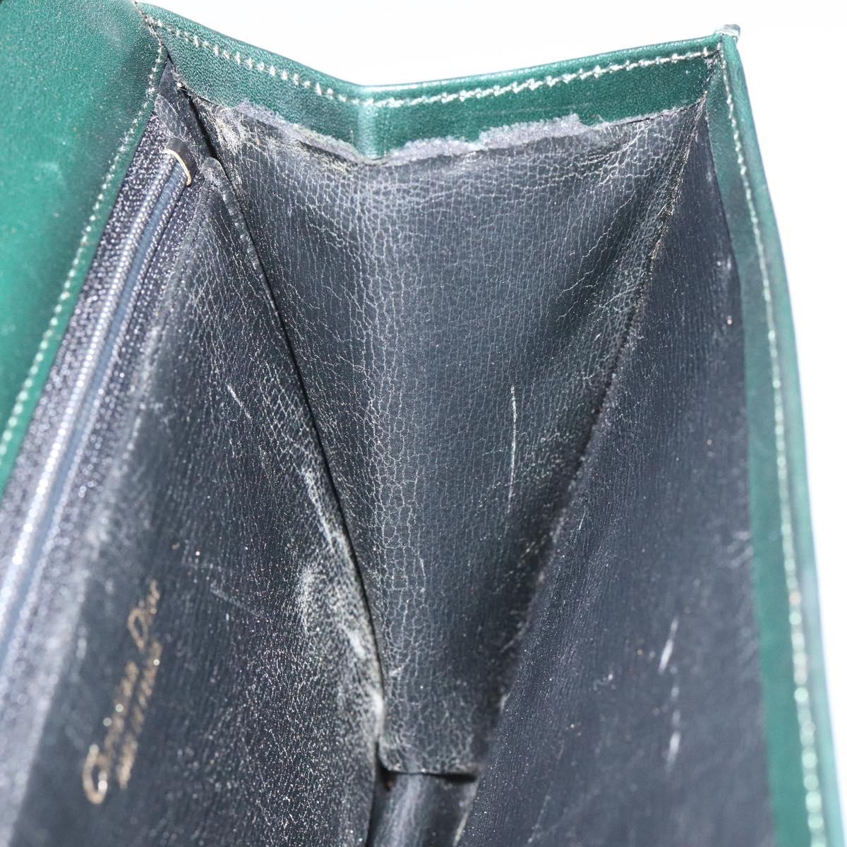 Christian Dior Hand Bag Leather Green Gold Auth BA732