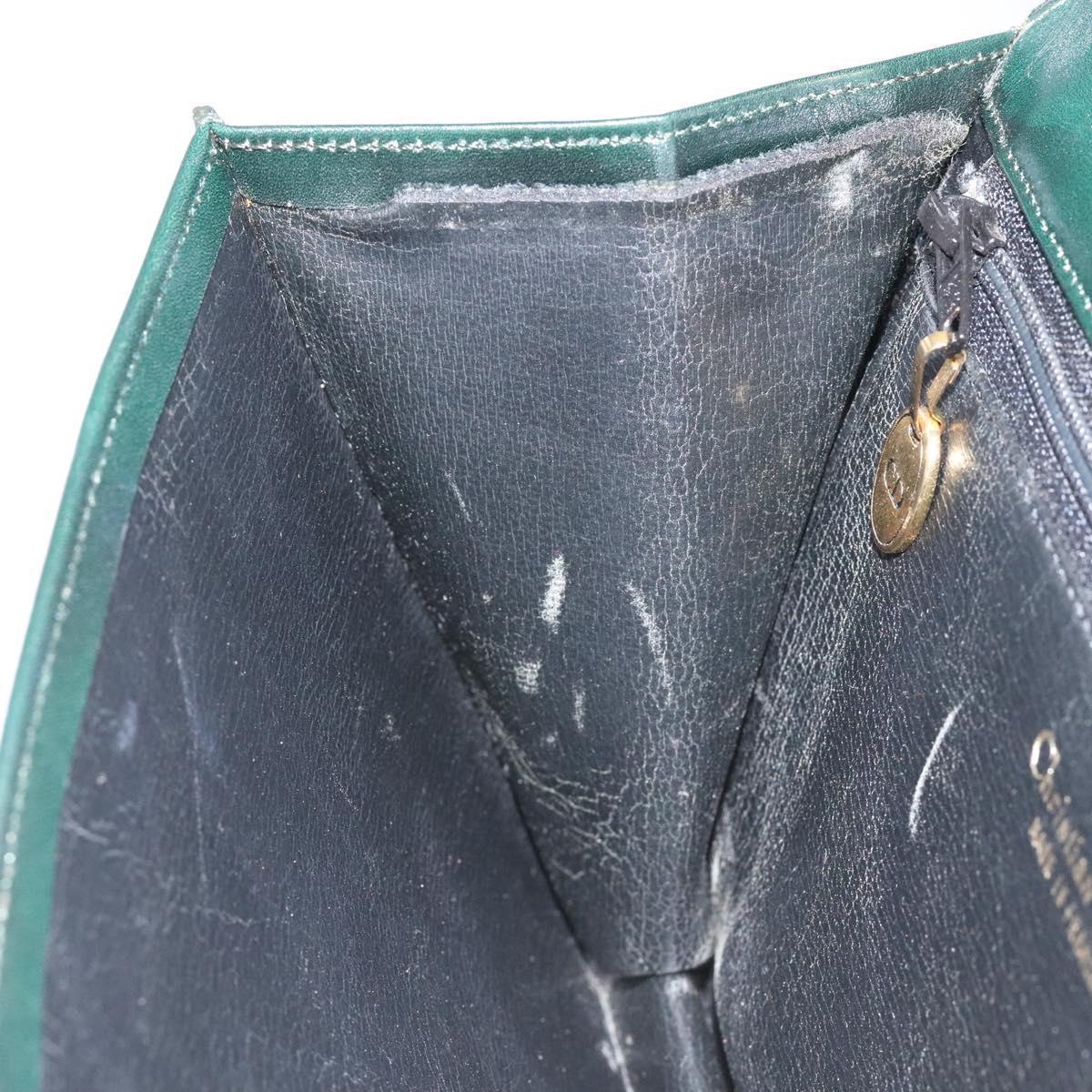 Christian Dior Hand Bag Leather Green Gold Auth BA732