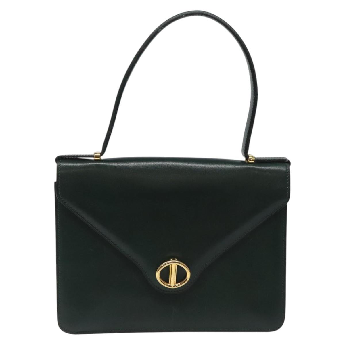 Christian Dior Hand Bag Leather Green Gold Auth BA732
