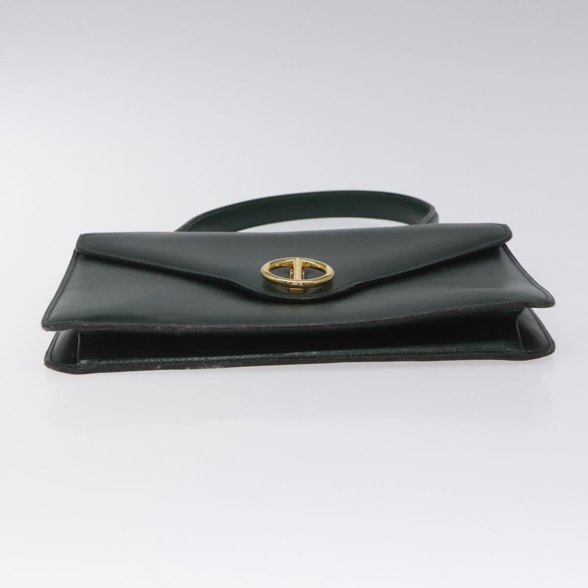 Christian Dior Hand Bag Leather Green Gold Auth BA732