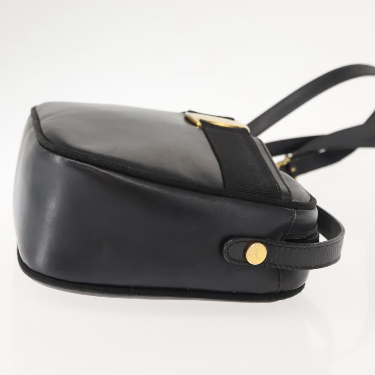 Salvatore Ferragamo Vala Shoulder Bag Leather Black Gold Auth BA7320