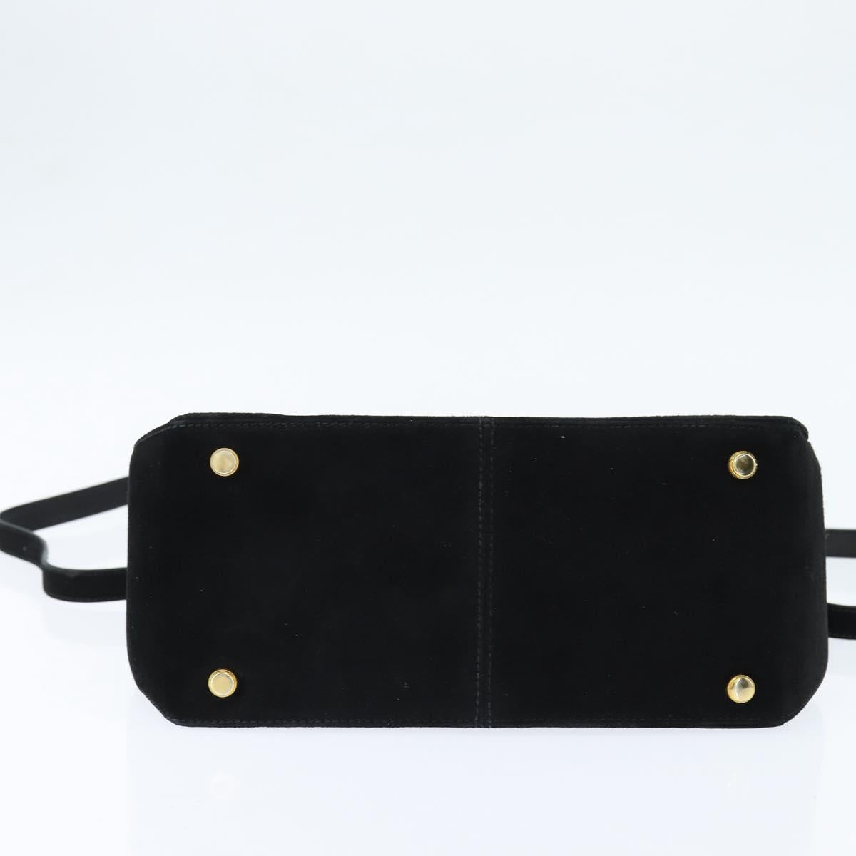 Salvatore Ferragamo Hand Bag Suede 2way Black Gold Auth BA7321