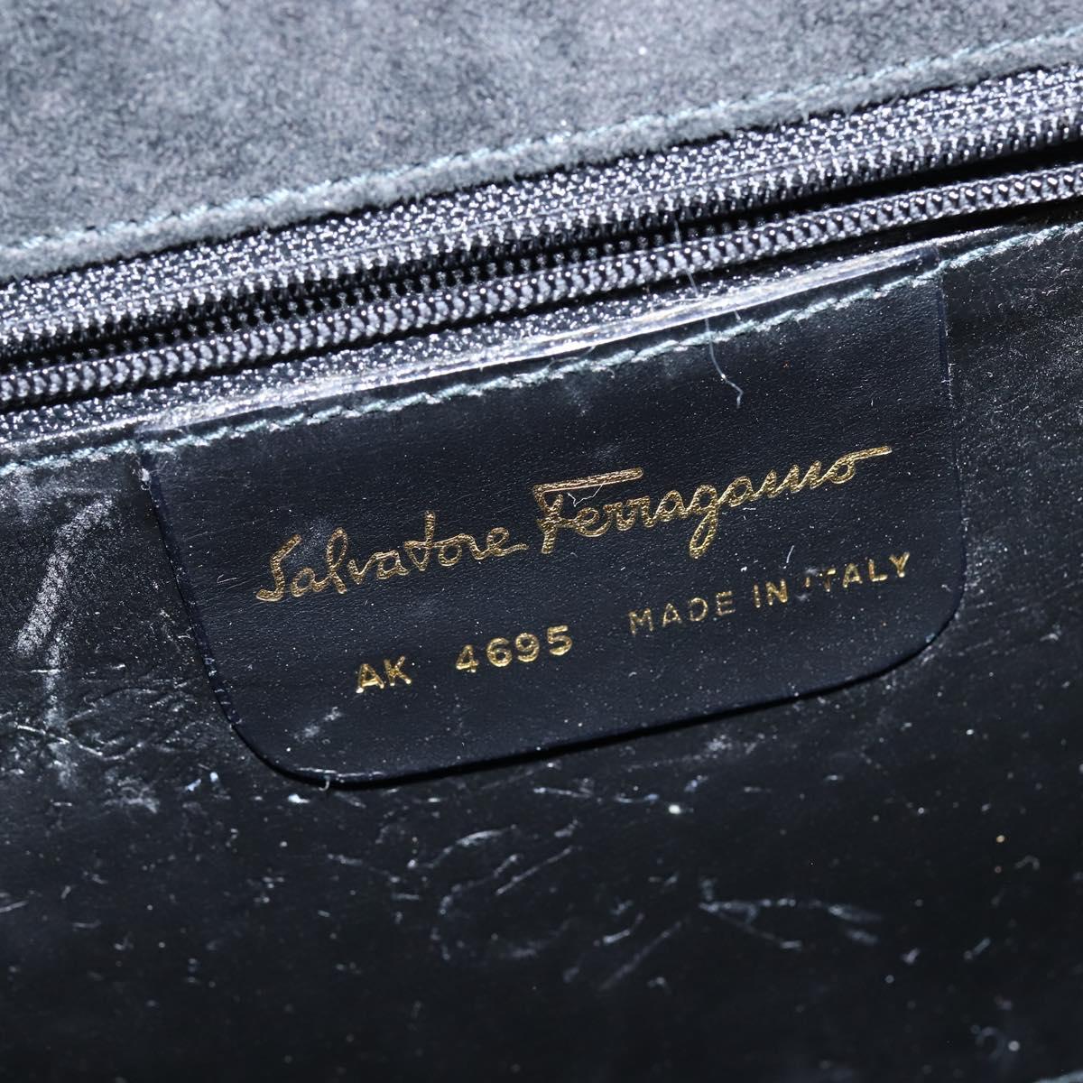 Salvatore Ferragamo Hand Bag Suede 2way Black Gold Auth BA7321