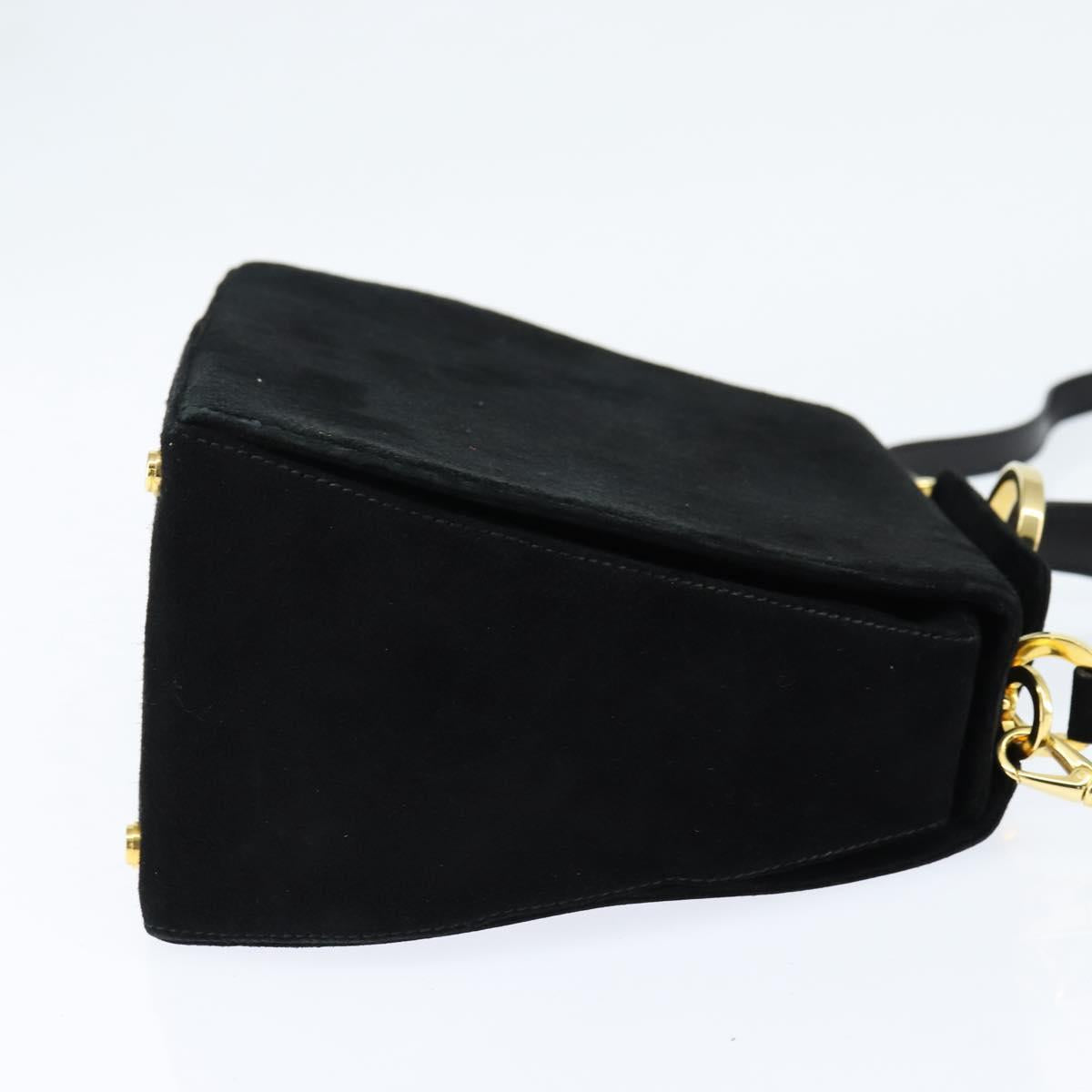 Salvatore Ferragamo Hand Bag Suede 2way Black Gold Auth BA7321