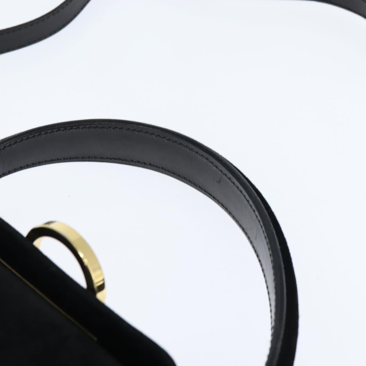 Salvatore Ferragamo Hand Bag Suede 2way Black Gold Auth BA7321