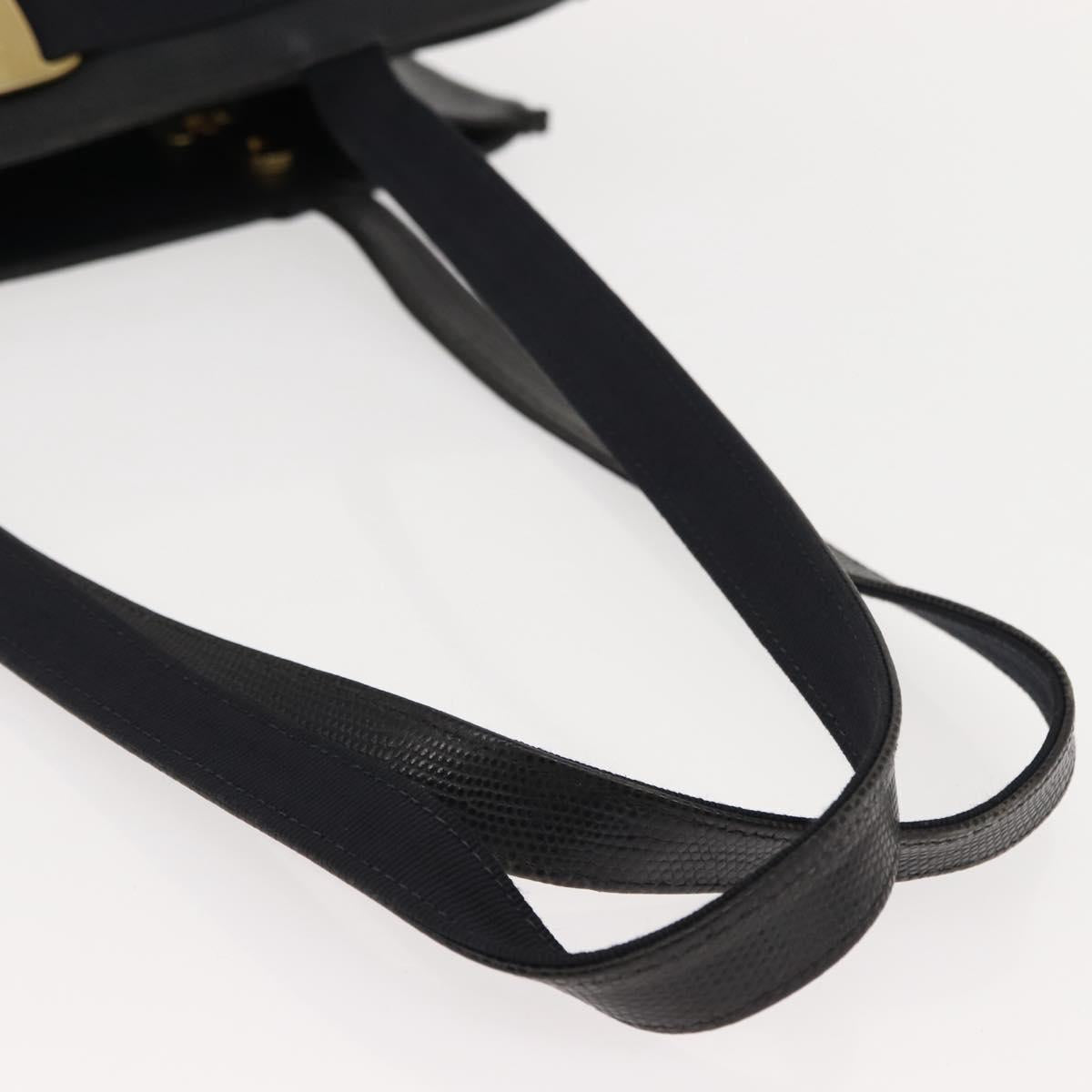 Salvatore Ferragamo Vala Tote Bag Leather Navy Gold Auth BA7322