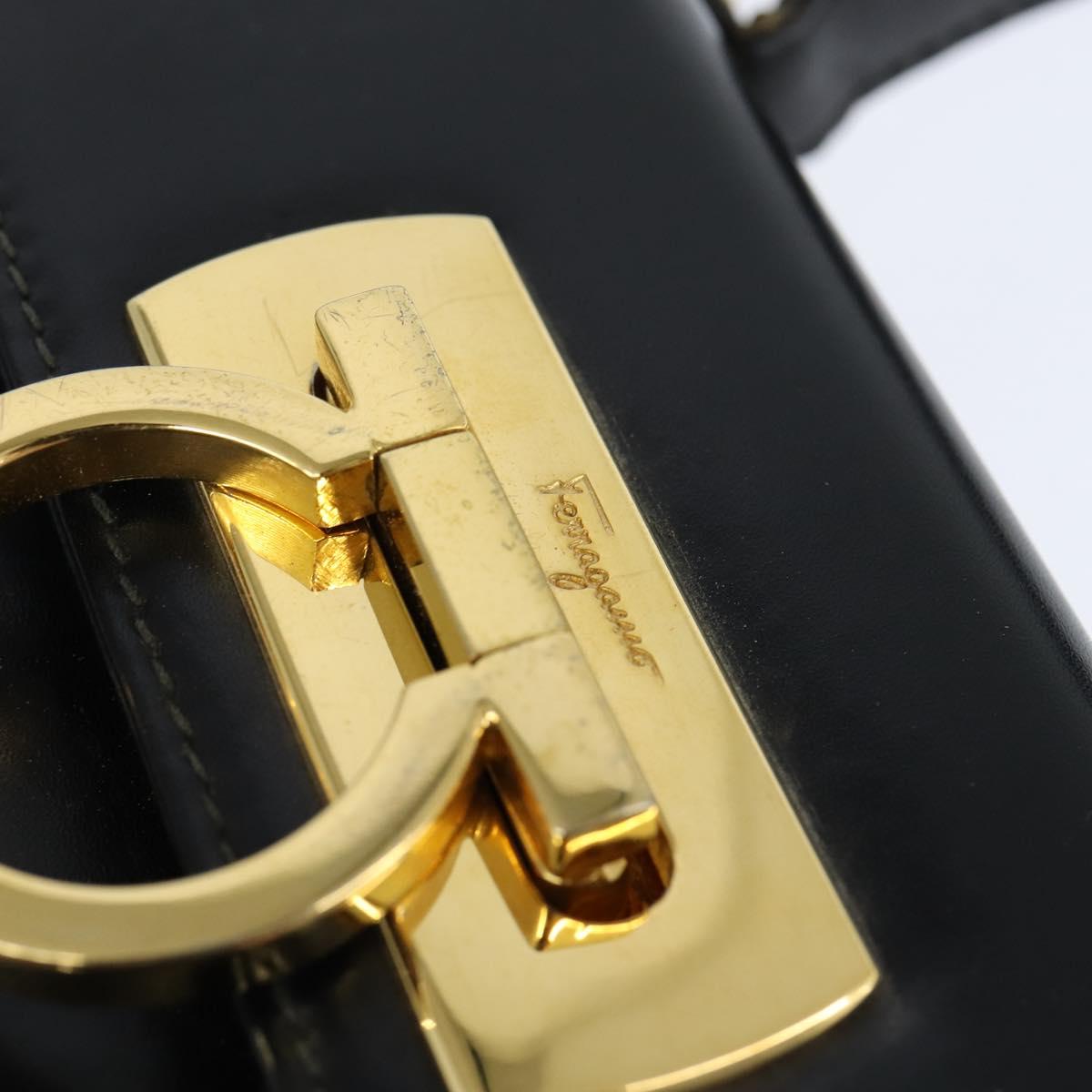 Salvatore Ferragamo Gancini Hand Bag Leather 2way Black Gold Auth BA7323